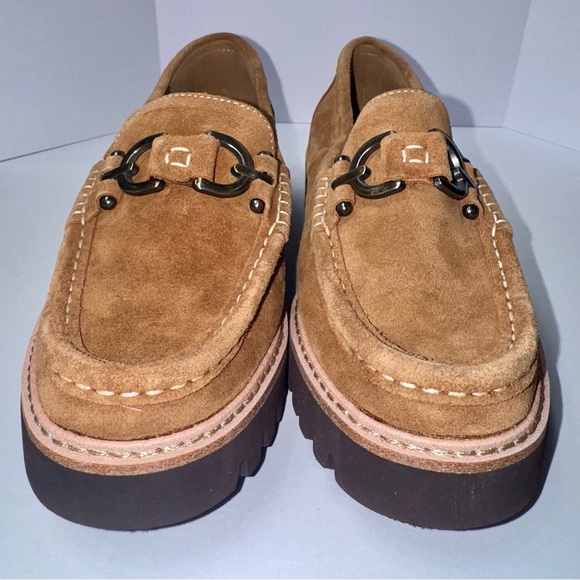 NWOB Donald J. Pliner Helio Suede Bit Buckle Detail Lug Sole Platform Loafers - Picture 2 of 9